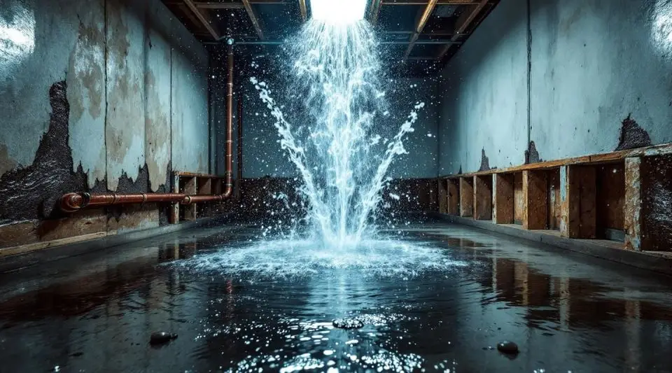 Accel Restoration crew extracting water from a flooded basement floor after a burst pipe in Loveland, Colorado.