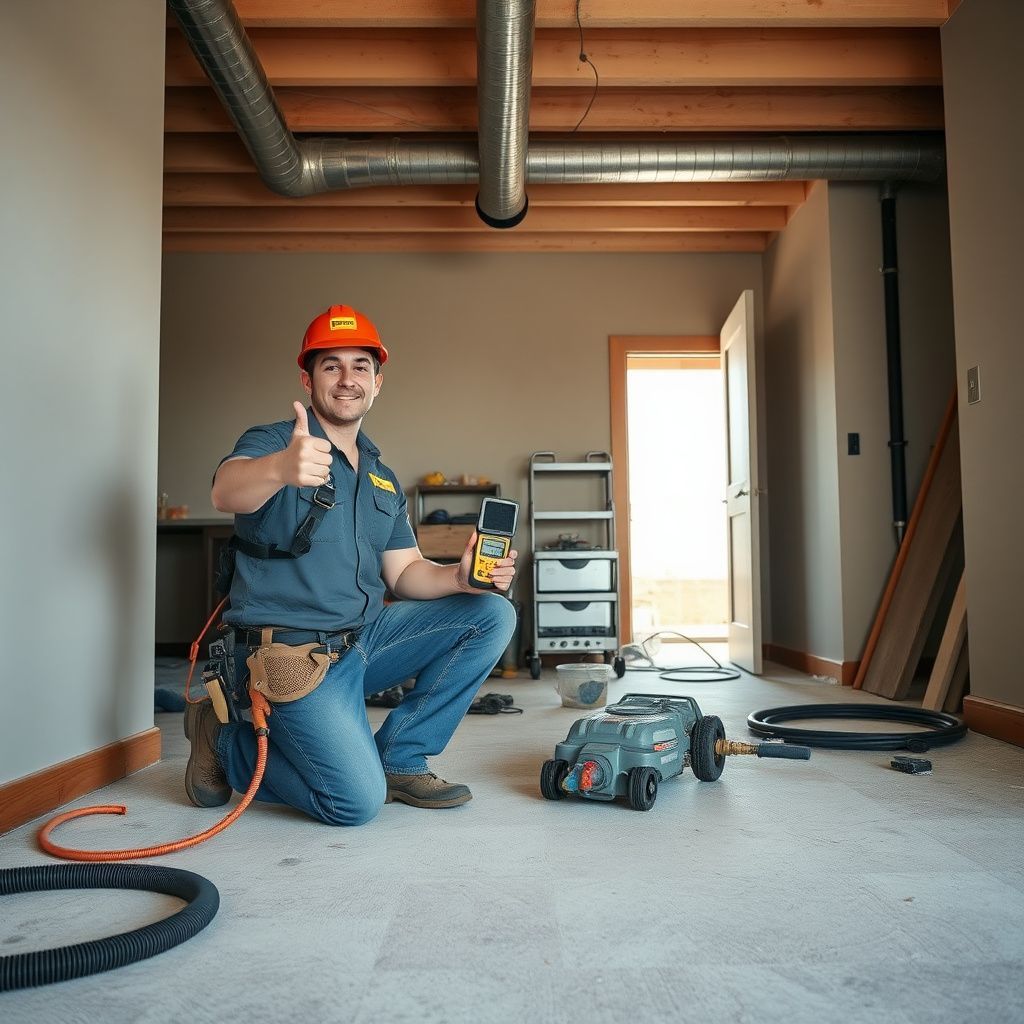 An IICRC-certified technician monitoring structural drying equipment in a Loveland home